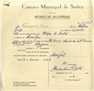 Registo de velocípede de marca Ilo-Mavic, com o nº 10094, em nome de Francisco Jorge, morador em Mucifal.