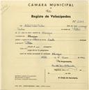 Registo de velocípede de marca Caravela, com o nº 2349, em nome de António Mateus Mechas, morador em Almoçageme.