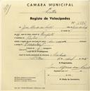 Registo de velocípede com o nº 1596, em nome de José Alfredo dos Santos, morador em Belas.