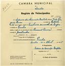 Registo de velocípede com o nº 1639, em nome de Sidónio da Assunção Batista moradora em Queluz.