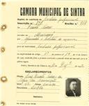 Registo de matricula de cocheiro profissional em nome de Fausto Seixas, morador em Massamá, com o nº de inscrição 797.