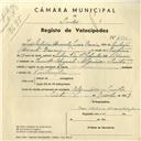 Registo de velocípede com o nº 4330, em nome de João António Abrantes Lúcio Garcia, morador em Algueirão.