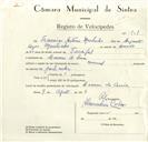 Registo de velocípede de marca Nacional, com o nº 9161, em nome de Francisco António Moutinho, morador em Cacém de Cima.