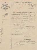 Ofício do Comandante da 3ª Secretaria, ao Administrador do Concelho de Sintra, pedindo que seja entregue a caderneta militar ao soldado Carlos Filipe de Oliveira, do lugar do Penedo, Colares.