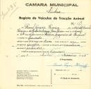 Registo de um veiculo de duas rodas tirado por um animal de espécie cavalar destinado a transporte de mercadorias em nome de Raul César Hiries , morador em Camarões.