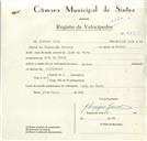 Registo de velocípede com o nº 8825, em nome de Alfredo Luís, morador em Alto do Forte.