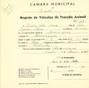 Registo de um veiculo de duas rodas tirado por dois animais de espécie muar destinado a transporte de mercadorias em nome de Inácio João Corvo, morador em Almoçageme.