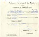Registo de velocípede com o nº 9338, em nome de Sabino Pinto Batista, morador em Carenque.