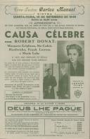 Programa do filme "Causa Célebre" com a participação de Robert Donat, Margaret Leighton, Sir Cedric Hardwicke, Frank Lawton e Marie Lohr.