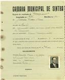 Registo de matricula de velocipedista em nome de Jaime Rebelo Nunes, morador no Linhó, com o nº de inscrição 1676.