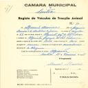 Registo de um veiculo de duas rodas tirado por dois animais de espécie muar destinado a transporte de mercadorias em nome de Manuel Maurício, morador no Algueirão.