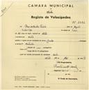 Registo de velocípede com o nº 2482, em nome de Rui da Cunha Pombal, morador em Sintra.