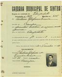 Registo de matricula de velocipedista em nome de António Epifaneo Maria, morador em Carenque, com o nº de inscrição 1829.