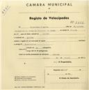 Registo de velocípede com o nº 1652, em nome de Francisco Sampaio, morador em Queluz.