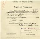 Registo de velocípede de marca Lagide, com o nº 2623, em nome de Maria Helena Fialho Barradas, moradora em Praia das Maçãs.