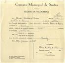 Registo de velocípede de marca Celta, com o nº 9650, em nome de Olivio Alcobia de Oliveira, morador em Queluz.