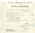 Registo de velocípede de marca Cruzador, com o nº 9143, em nome de Agostinho Marques Jorge, morador em Covas de Ferro.