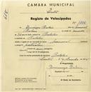 Registo de velocípede de marca Nacional, com o nº 1830, em nome de Domingos Baleia, morador em Bolelas.