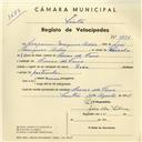 Registo de velocípede de marca Deka, com o nº 3836, em nome de Joaquim Marques Adão, morador em Covas de Ferro.
