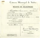 Registo de velocípede de marca Famel, com o nº 9265, em nome de Fernando Roberto Ferreira de Melo, morador em S. Pedro de Sintra.