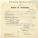 Registo de velocípede com o nº 4060, em nome de Manuel Inácio, morador em Terrugem.