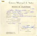 Registo de velocípede de marca Cuciolo, com o nº 9810, em nome de António Rodrigues da Silva, morador em Várzea de Sintra.