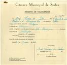 Registo de velocípede de marca Ilo, com o nº 9674, em nome de José Ferreira da Silva, morador em Terrugem.