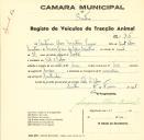 Registo de um veiculo de duas rodas tirado por dois animais de espécie bovina destinado a transporte de mercadorias em nome António Alves Martins Júnior, morador em Vale de Lobos.