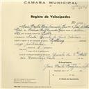 Registo de velocípede de marca Rolling, com o nº 1491, em nome de Maria Emília Brás Fernandes Reis, moradora em Sintra.