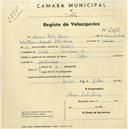 Registo de velocípede de marca Alfa, com o nº 2016, em nome de Álvaro Lobo Alves, morador em Arraçario, Sintra.