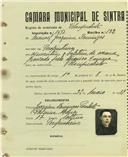 Registo de matricula de velocipedista em nome de Manuel Joaquim Domingos, morador em Pero Pinheiro, com o nº de inscrição 1673.