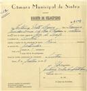 Registo de velocípede de marca Raio, com o nº 6508, em nome de António Preto Lima, morador em Sintra.