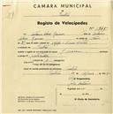 Registo de velocípede com o nº 1745, em nome de António Alves Ramos, morador em Sintra.