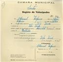 Registo de velocípede de marca Nacional, com o nº 811, em nome de Manuel Zeferino, morador em Vila Verde.