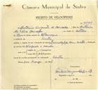 Registo de velocípede de marca Zundap, com o nº 9979, em nome de António Augusto de Carvalho, morador em Sintra.