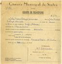 Registo de velocípede de marca Hercules, com o nº 6711, em nome de John Fredrik Lodewyk Schneider, morador em S. Pedro de Sintra.