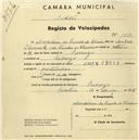 Registo de velocípede com o nº 1233, em nome de Amadeu da Cunha de Oliveira, morador em Sabugo.
