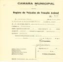 Registo de um veiculo de duas rodas tirado por um animal de espécie cavalar destinado a transporte de mercadorias em nome de Salustiano Ribeiro, morador em Pero Pinheiro.
