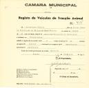 Registo de um veiculo de duas rodas tirado por um animal de espécie cavalar destinado a transporte de mercadorias em nome de Salustiano Ribeiro, morador em Pero Pinheiro.