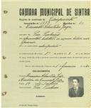 Registo de matricula de velocipedista em nome de Eduardo Sebastião Jorge, morador em Pero Pinheiro, com o nº de inscrição 1873.