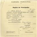 Registo de velocípede de marca Gazela, com o nº 1380, em nome de Alberto Machado, morador em Cacem de Cima.