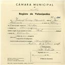 Registo de velocípede de marca Flecha, com o nº 4204, em nome de Juvenal Tomás Clemente, morador em Almoçageme.