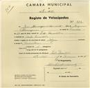 Registo de velocípede de marca Olga, com o nº 922, em nome de José Henriques Duarte, morador em Mem Martins.