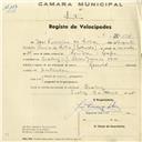 Registo de velocípede com o nº 1541, em nome de José Ferreira da Silva, morador na Rua Elias Garcia nº 79-81, Queluz.