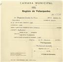 Registo de velocípede de marca Oriental, com o nº 2376, em nome de Francisco Soares da Silva, morador em Linhó.
