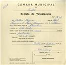 Registo de velocípede de marca Union, com o nº 3291, em nome de António Marques, morador em Vila Verde.