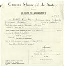Registo de velocípede de marca Cuciolo, com o nº 8291, em nome de Adelio Frutuoso Biscaia, morador em Várzea de Sintra.