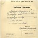 Registo de velocípede de marca Olga, com o nº 359, em nome de Miguel Duarte de Assunção Lavrador, morador em Mucifal.