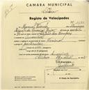 Registo de velocípede de marca Nacional, com o nº 1670, em nome de Manuel Vicente, morador em Amoreira.