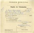 Registo de velocípede com o nº 3274, em nome de Francisco Joaquim Araújo, morador em Rua Visconde de Monserrate, Vila de Sintra.